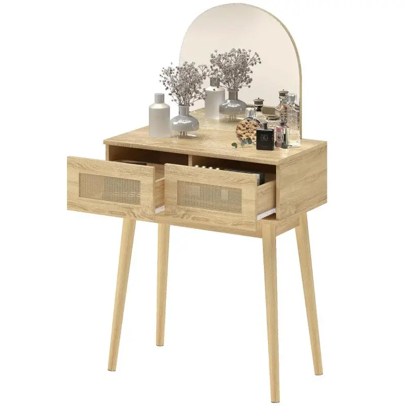 Makeup Vanity with Arched Mirror and Two Drawers