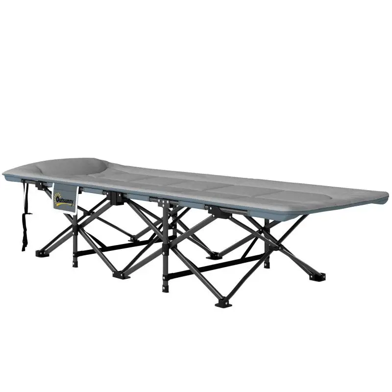 Folding Camping Cot with Headrest and Side Pocket