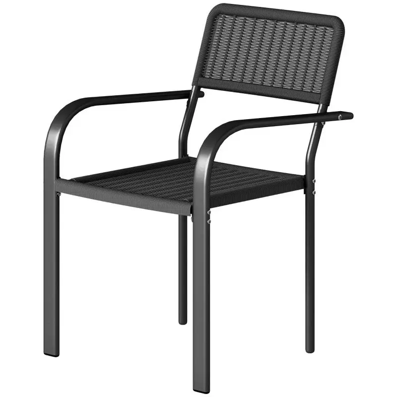 Set of 4 Stackable Outdoor Garden Chairs, Black
