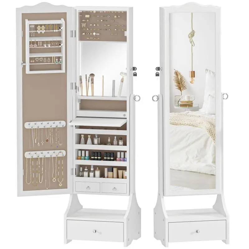 LED Light Jewellery Cabinet Mirror, 150 cm, White