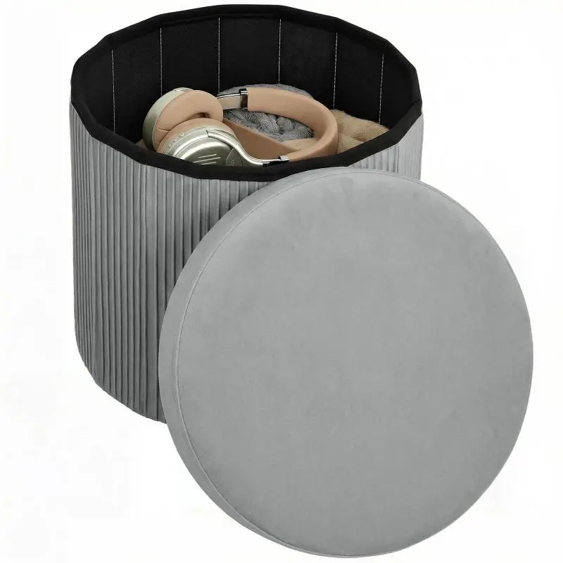 Foldable Storage Ottoman, 35 L, Dark Grey