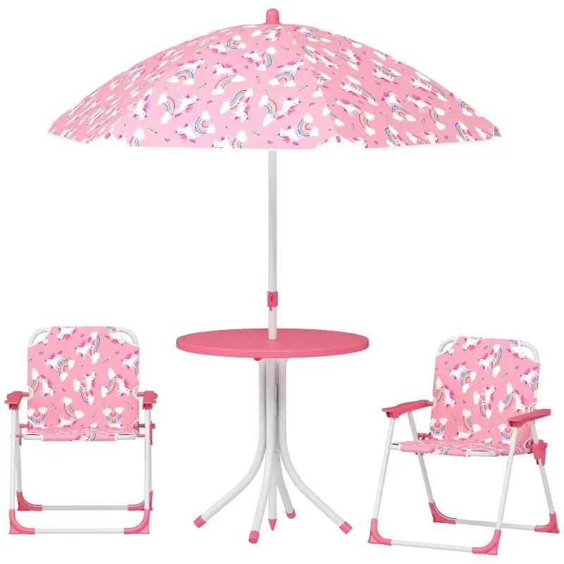 Children’s Garden Table and Chair Set with Parasol, Pink