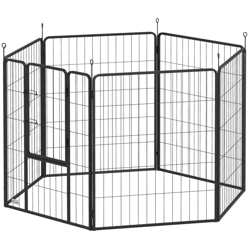 6-Panel Dog Playpen with Door, 100 cm High, Black