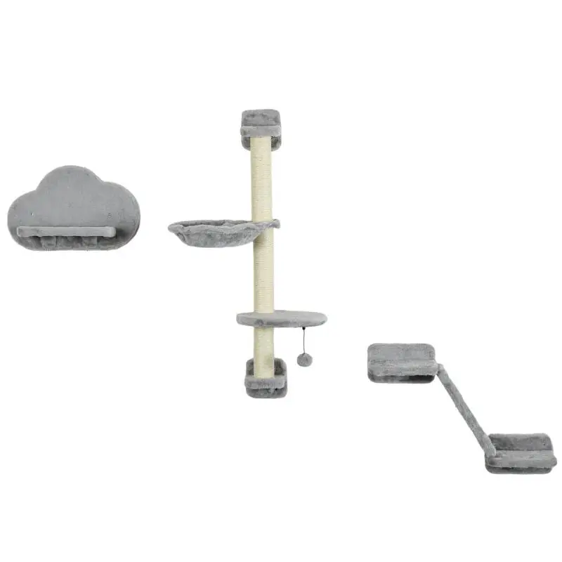 3-Piece Wall-Mounted Cat Climbing Set, Grey