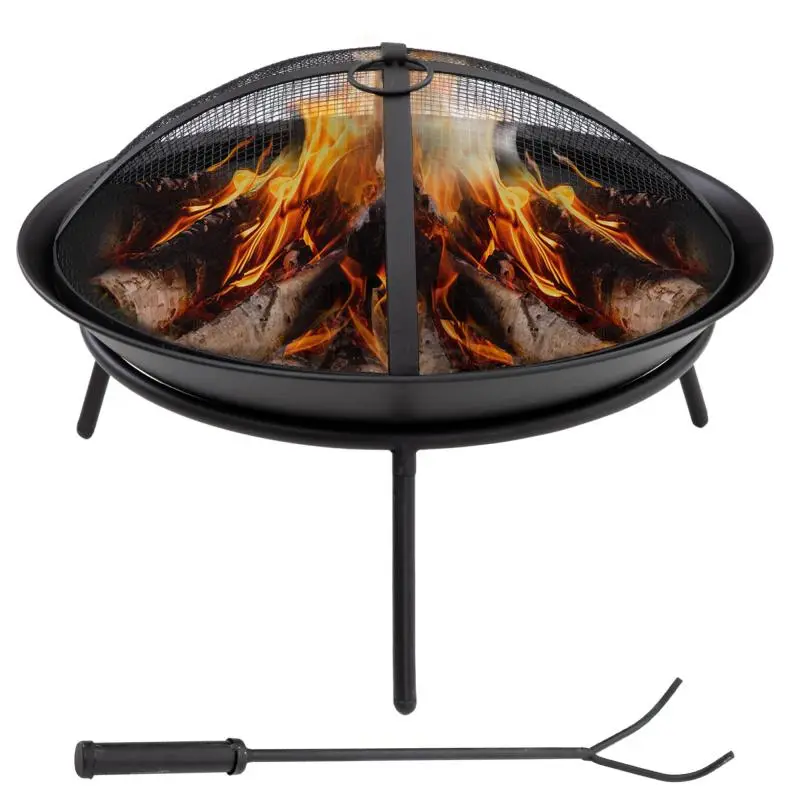 Outdoor Fire Pit with Lid and Poker, 47 cm