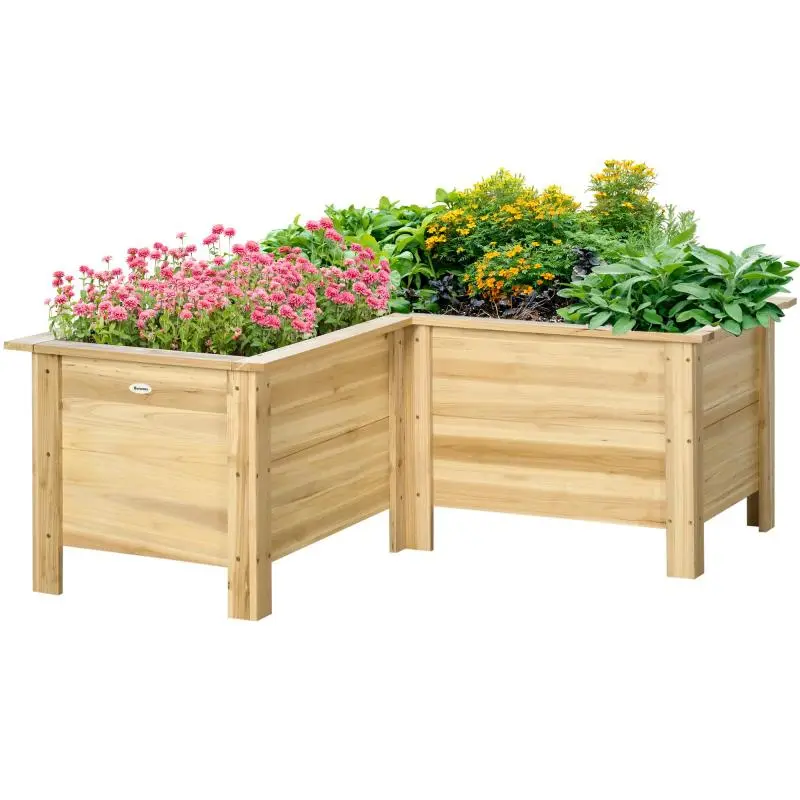 L-Shaped Raised Wooden Garden Bed, 120 cm