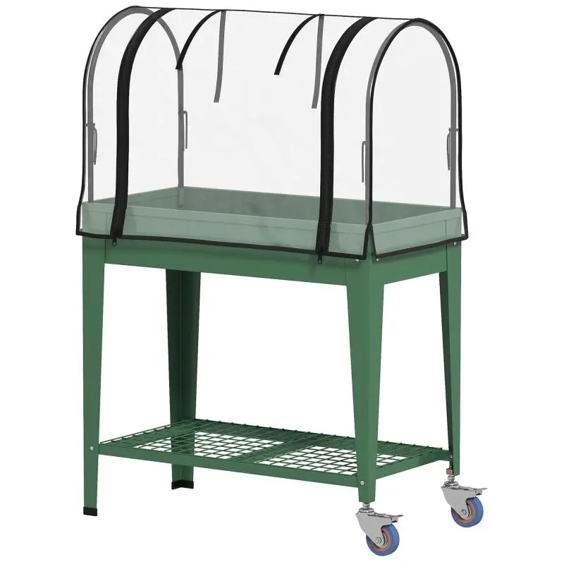 Raised Garden Bed on Wheels with Cover, 80 cm, Green