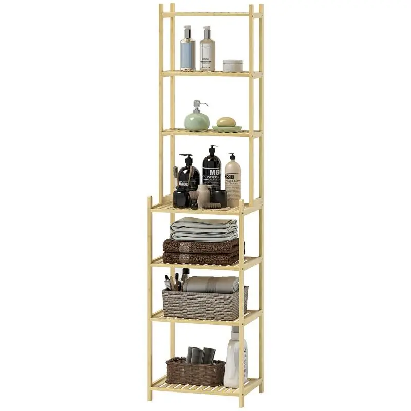 7-Tier Bamboo Bathroom Shelf, 180 cm, Natural
