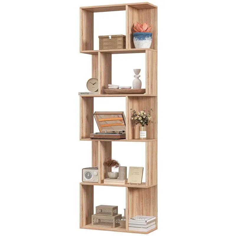 5-Tier S-Shaped Bookshelf, 184.5 cm, Natural