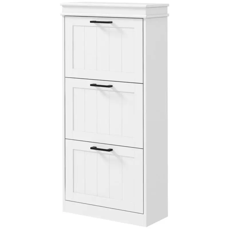 Narrow 3-Tier Shoe Cabinet, White