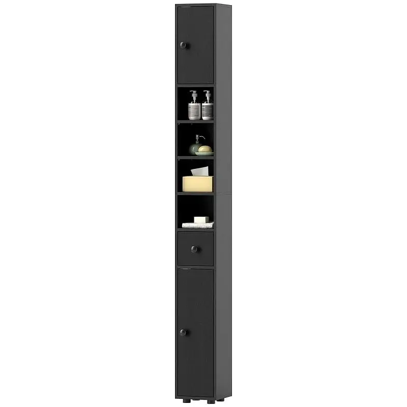 Tall Bathroom Column Cabinet, Black, 180 cm