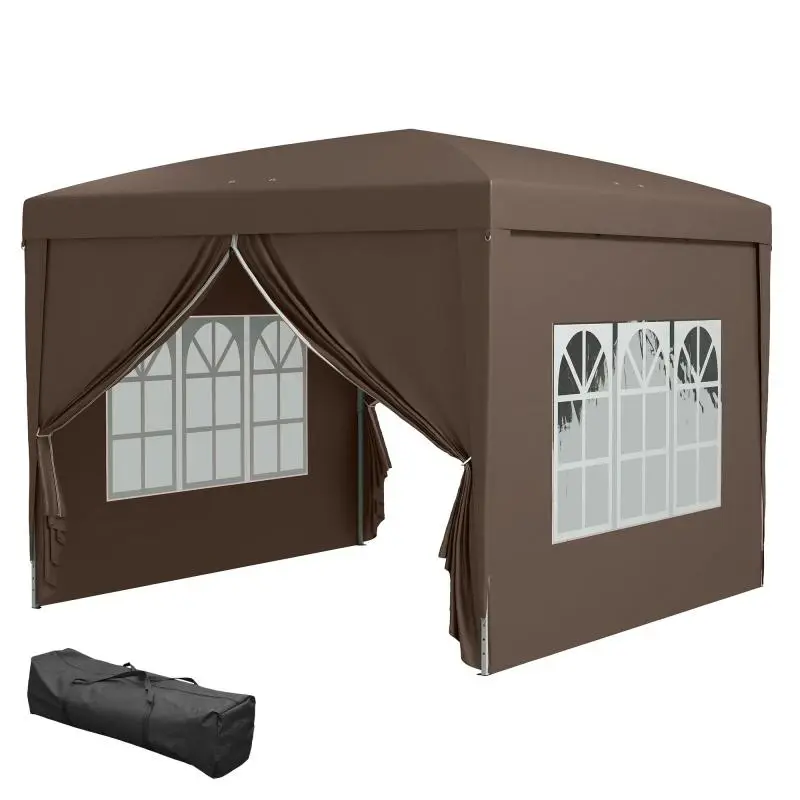 Pop-Up Gazebo, 3 x 3 m, With 4 Sidewalls, Brown