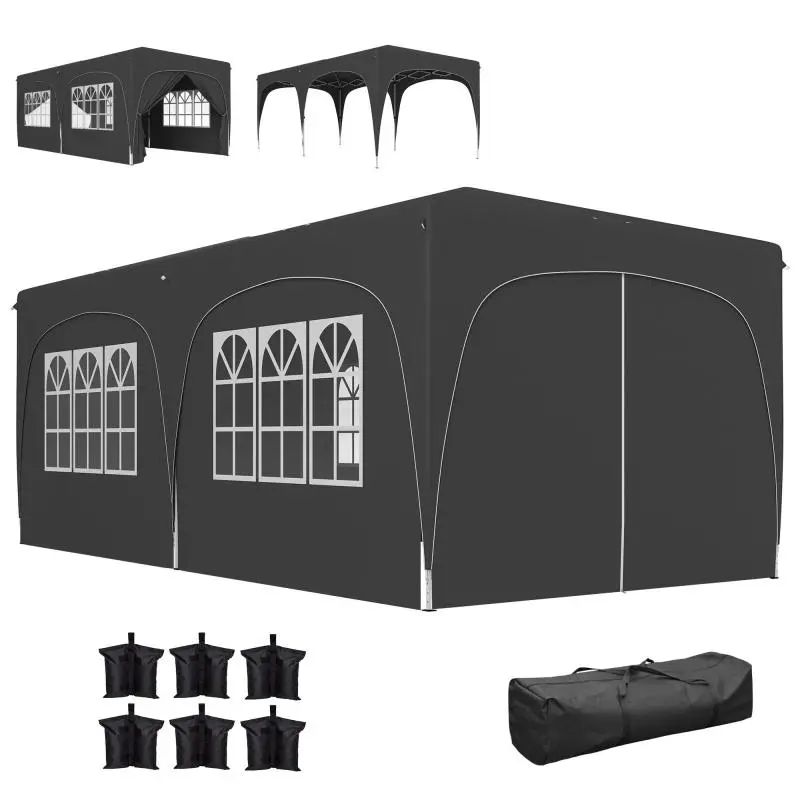 Folding Gazebo 6x3 m with Side Panels UPF50+ Adjustable Height Carry Bag Dark Grey
