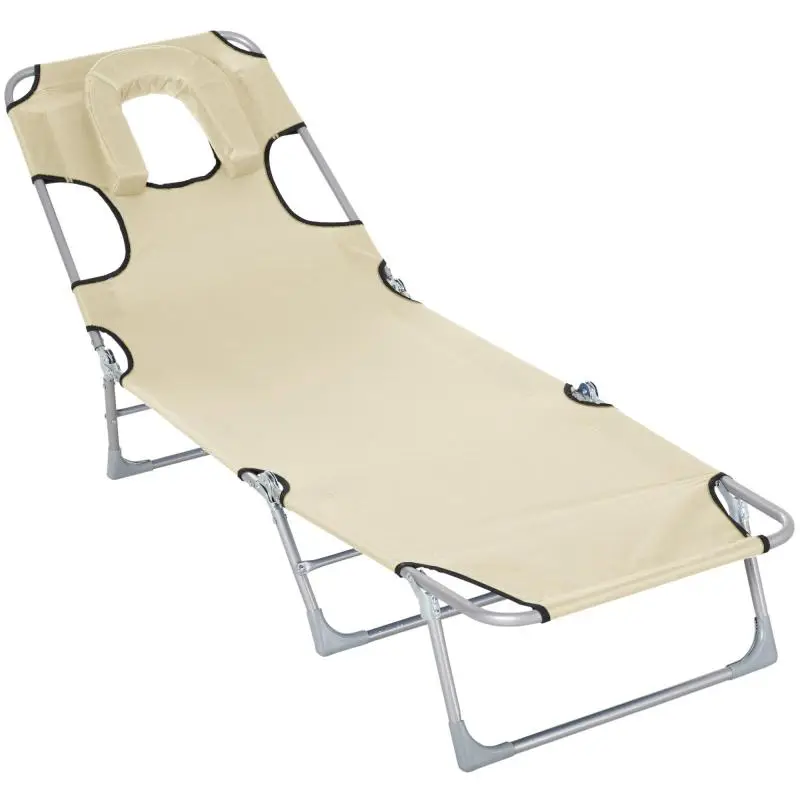 Folding Garden Sun Lounger with Reading Hole