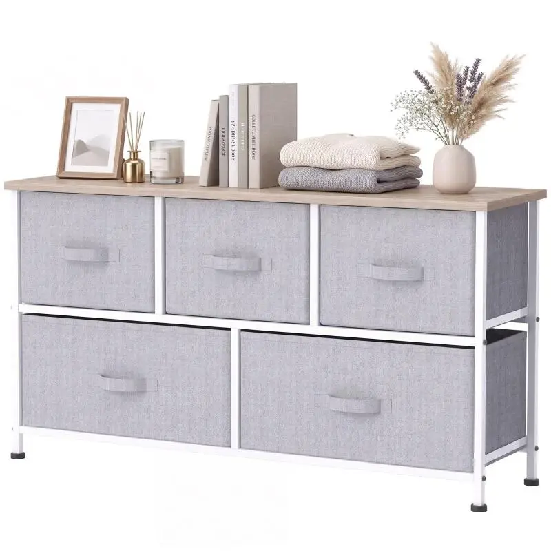 5-Drawer Fabric Chest of Drawers, Grey