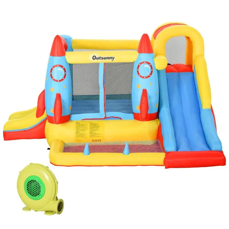 Inflatable Castle with 2 Slides and Pool, Multicoloured