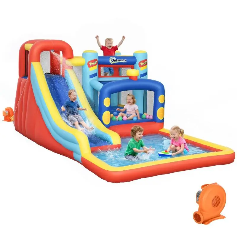 Inflatable Castle with Slide, Pool and Blower