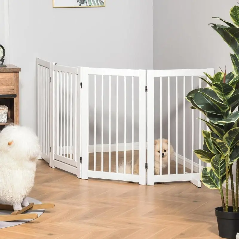 Freestanding Foldable Wooden Dog Gate, 204 cm