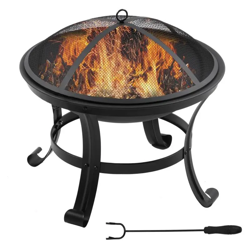 Outdoor Steel Fire Pit with Spark Screen and Poker, 55 cm
