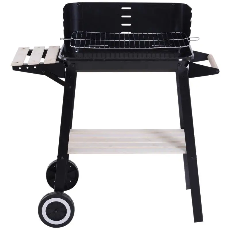 Outdoor Charcoal BBQ Grill with Adjustable Height and Wheels