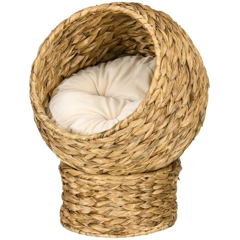 Wicker Cat Bed with Removable Cushion, 40 x 37 x 51 cm
