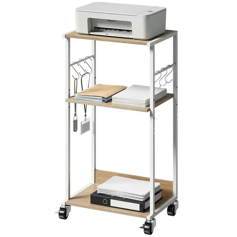 3-Tier Printer Stand with Wheels and Hooks