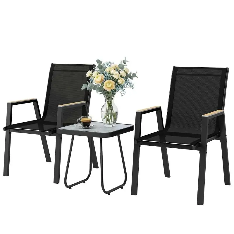 3-Piece Garden Set with Square Table, Black