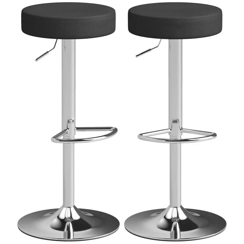 Set of 2 Adjustable Bar Stools, Black