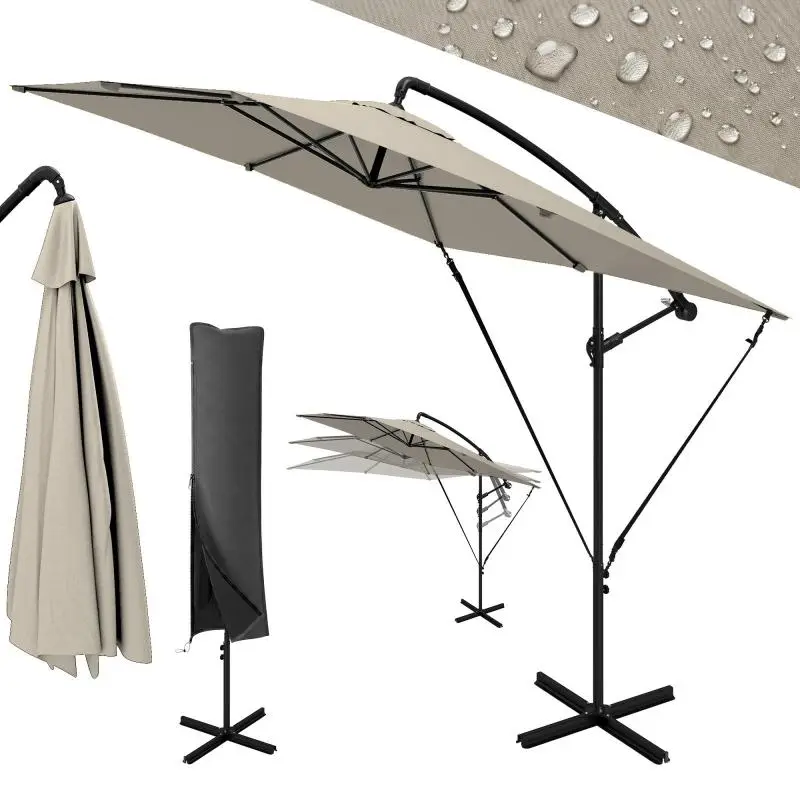 247x247 cm Cantilever Parasol with Cross Base and Crank, Metal and Polyester, Khaki