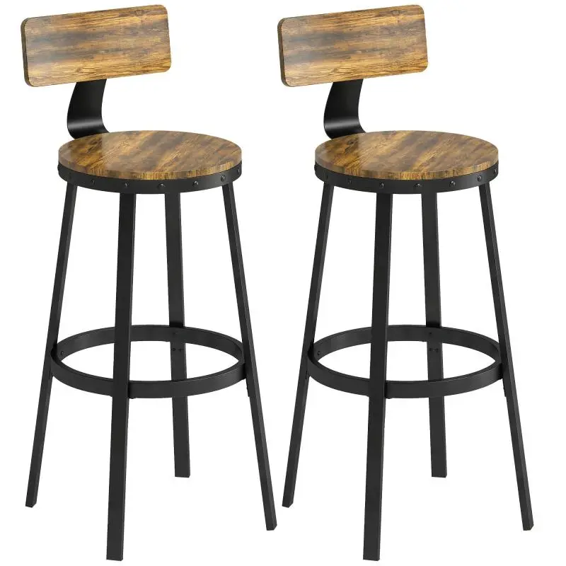 Set of 2 Bar Stools with Footrests, Brown