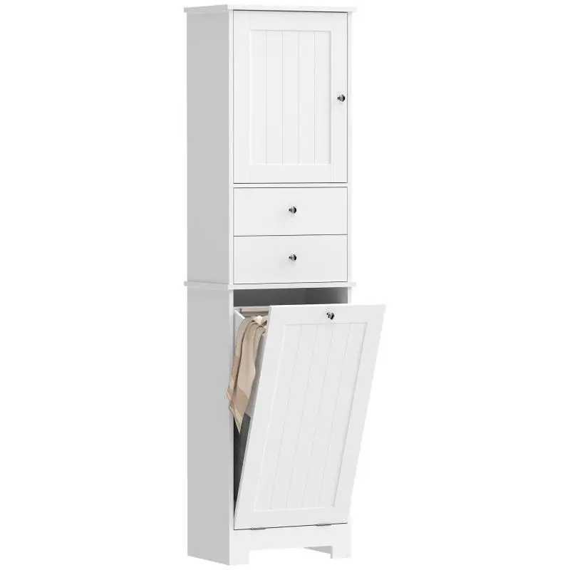 Bathroom Unit with Foldable Laundry Basket, 45 x 30 x 171 cm, White
