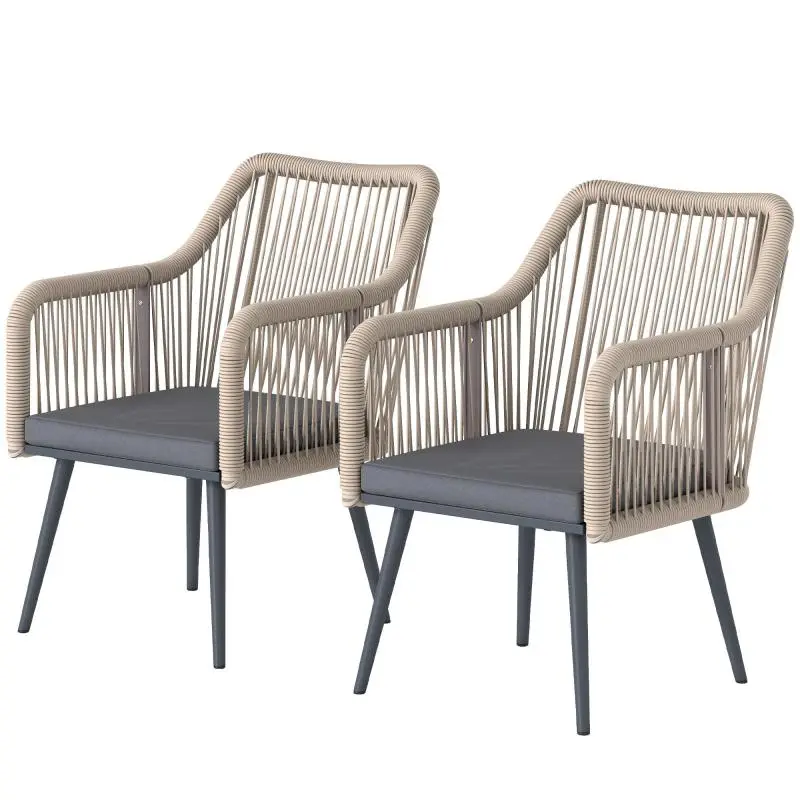 Set of 2 Garden Chairs with Cushions and Armrests
