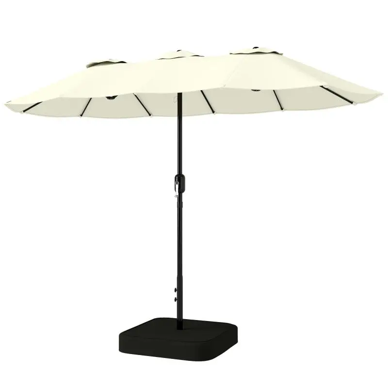 Double Umbrella with 12 Ribs, Crank, Cross Base and Weight Bags – Metal and Polyester, 3 x 1.5 m, Beige