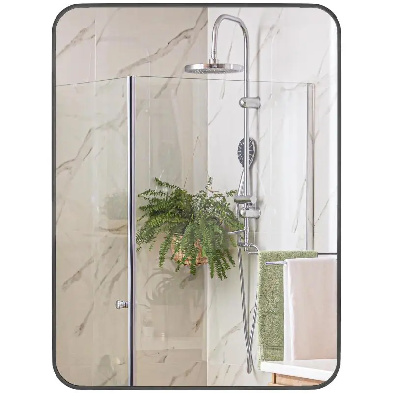 Bathroom Mirror with Metal Frame and Hook, 60 x 80 cm, Black