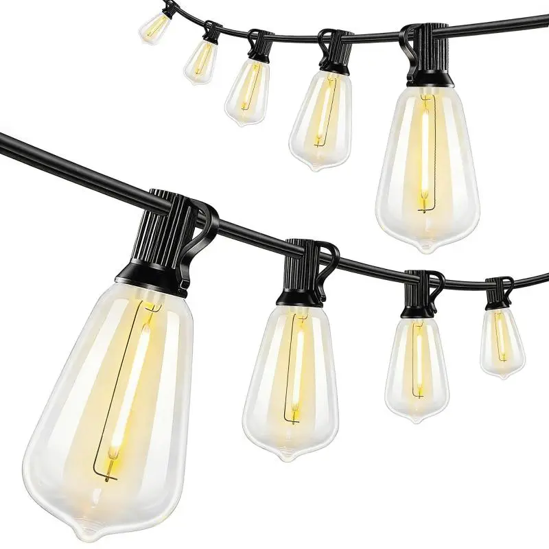 Outdoor String Lights, 18 m, 50 LED Bulbs, Black