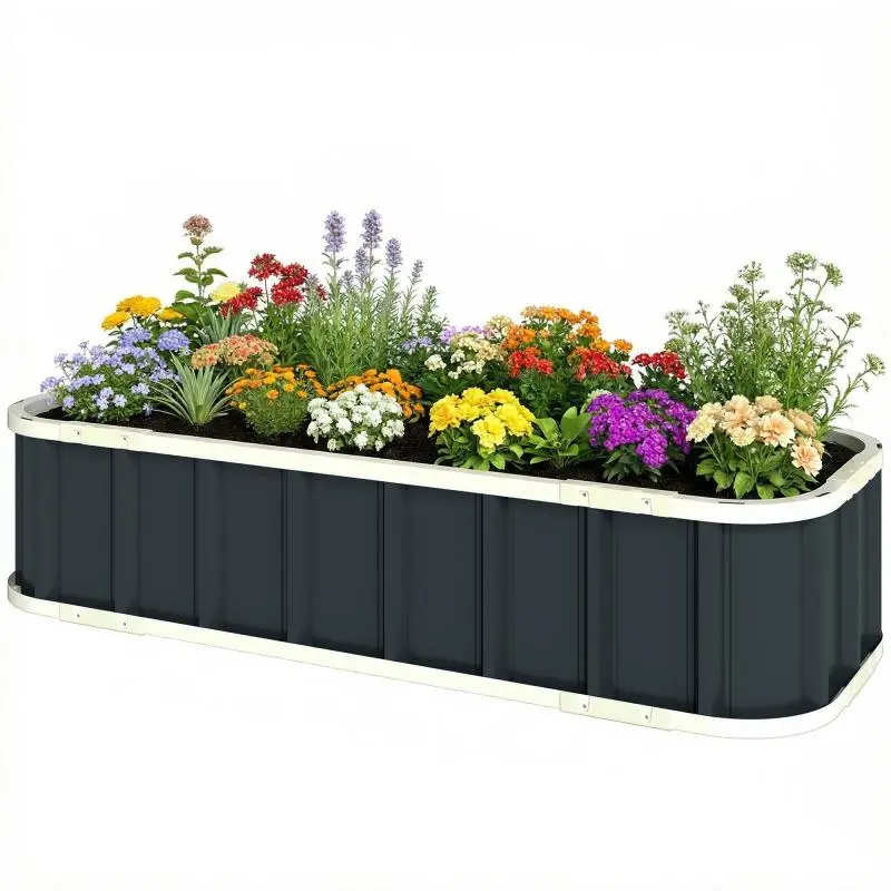 Open-Bottom Raised Garden Bed, 136 × 52 × 31 cm, Dark Grey