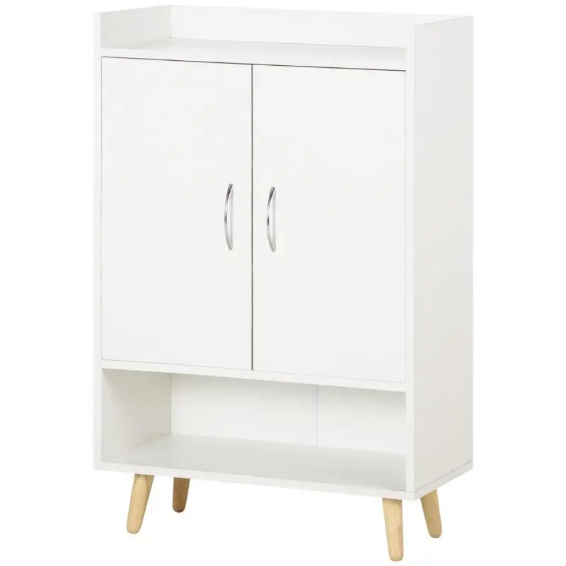 Space-Saving White Wooden Shoe Cabinet with Open Shelf