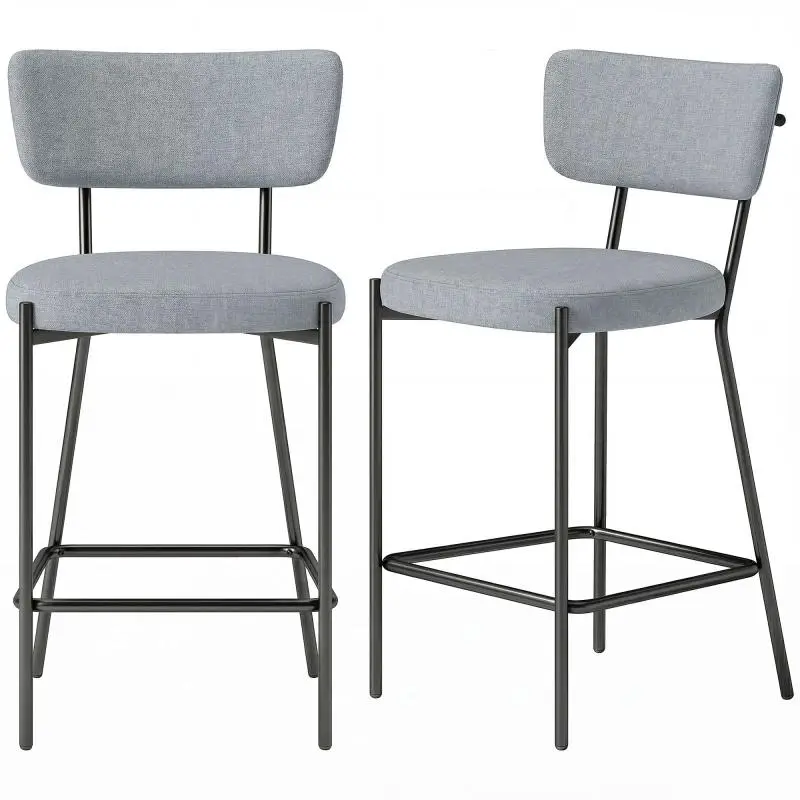 Set of 2 Bar Stools with Backrest and Footrest