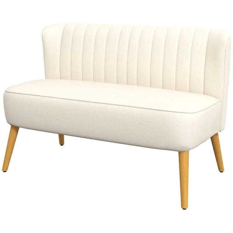 Armless 2-Seater Sofa with Wooden Legs, Yellow