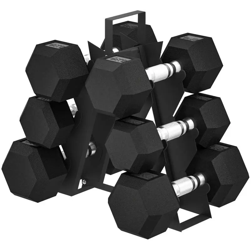 Gym Dumbbell Set with Stand, 2 x 4 kg to 2 x 8 kg