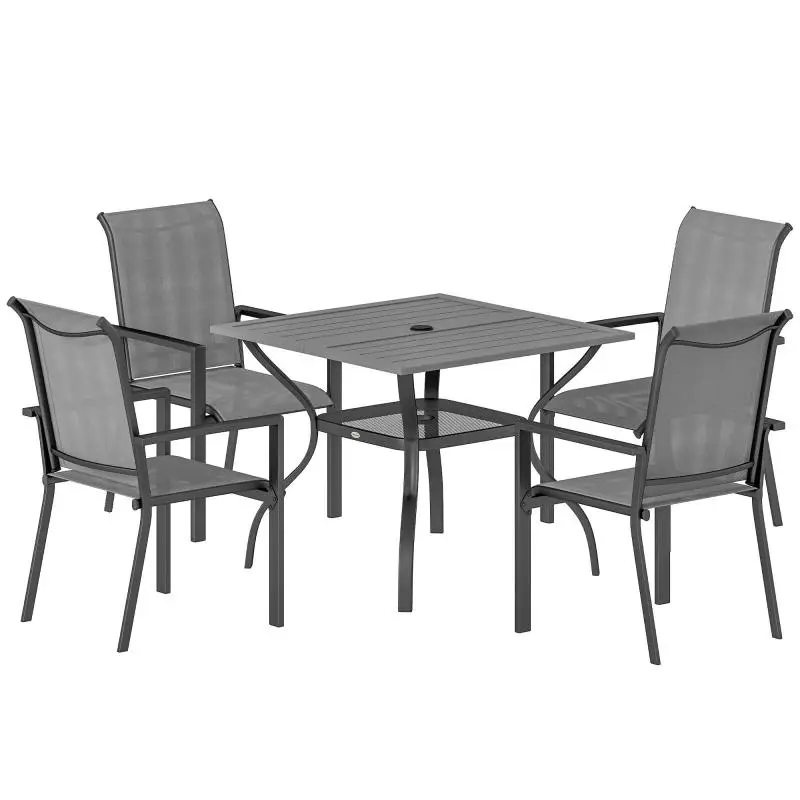 5-Piece Steel Garden Dining Set with Stackable Chairs