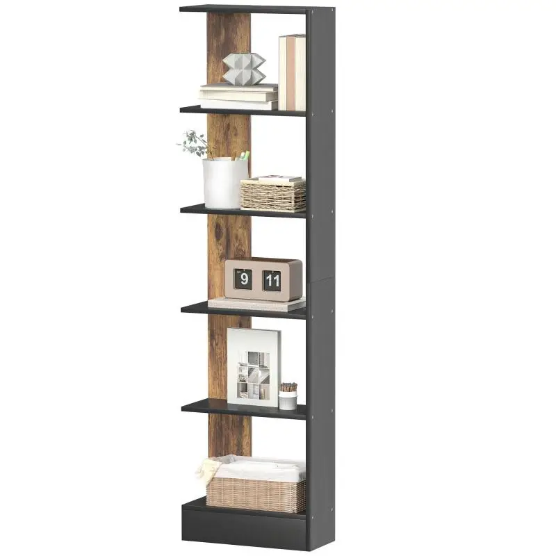 5-Tier Wall-Mounted Bookshelf, 170 cm, Rustic Brown