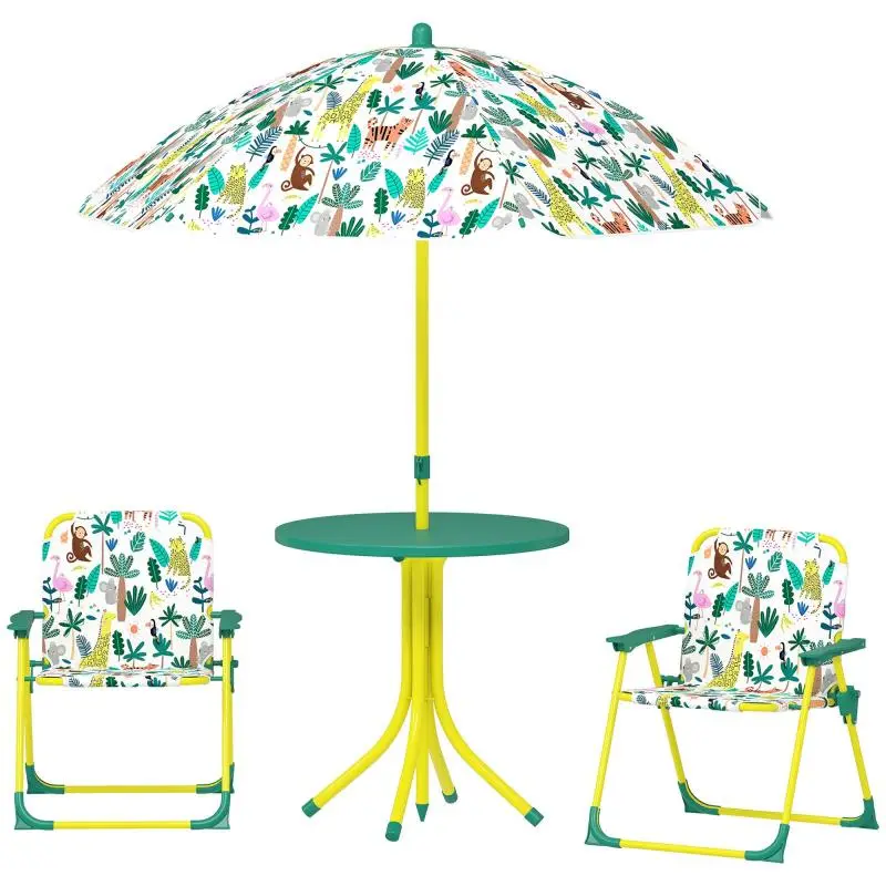 Children's Picnic Table Set with Green Umbrella
