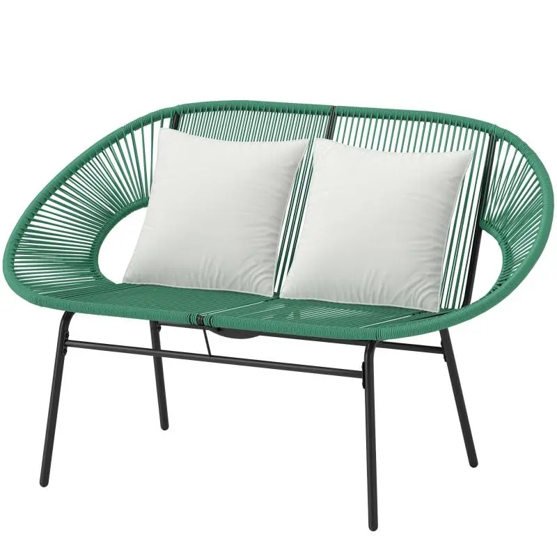2-Seater PE Rattan Garden Sofa with Cushions