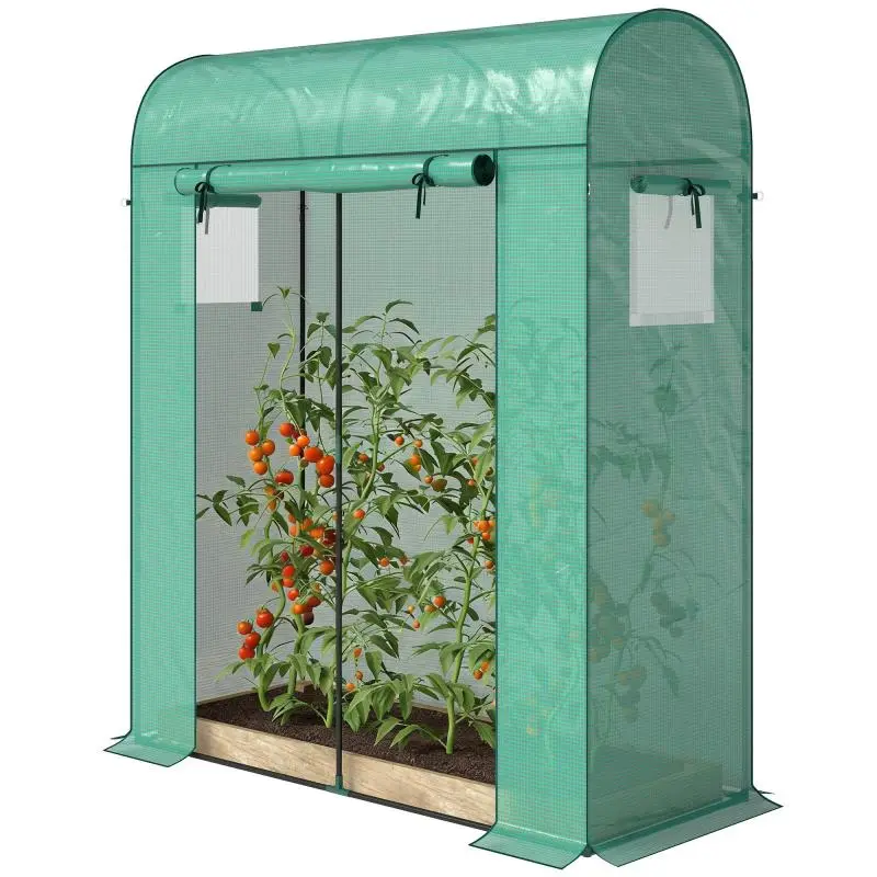 Garden Greenhouse with Roll-Up Door and Mesh Windows