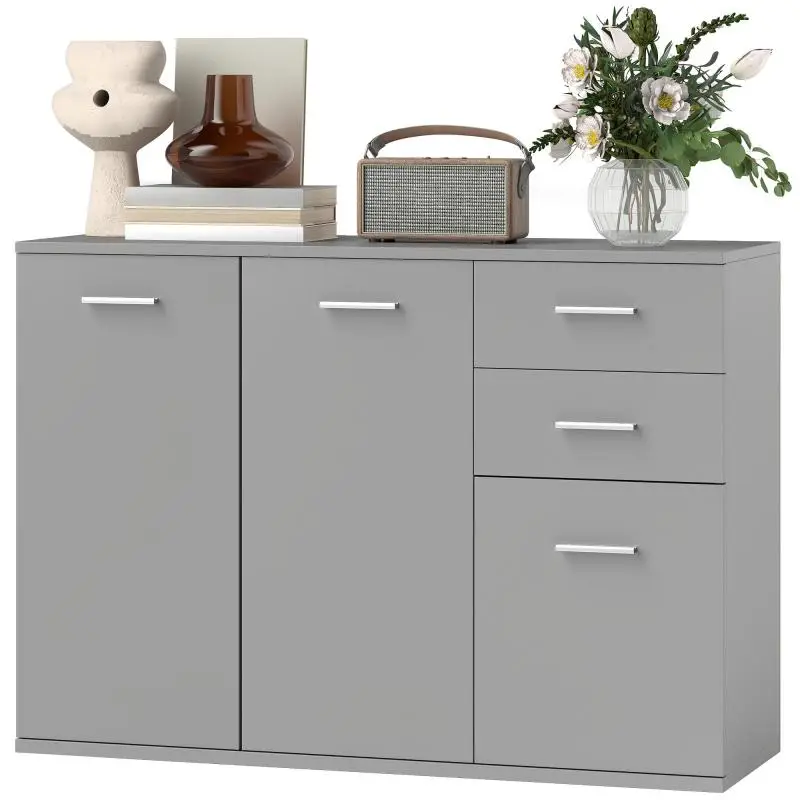 Sideboard with 3 Cupboards and 2 Drawers, Light Grey