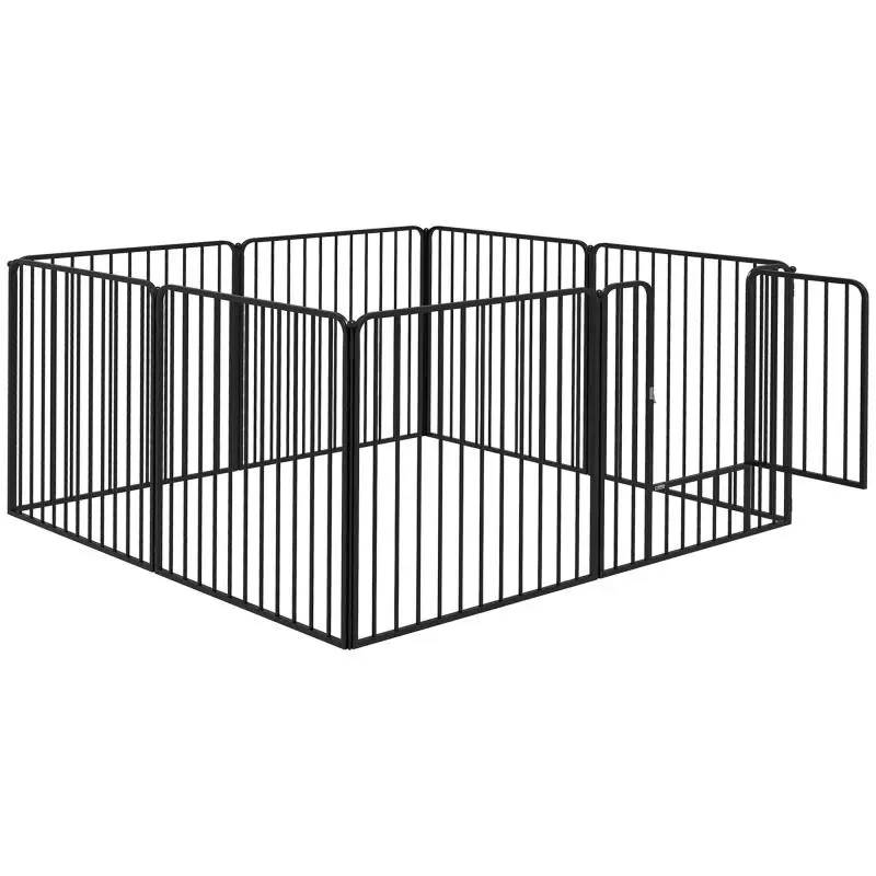 8-Panel Dog Playpen, 164 × 164 × 80 cm, Black