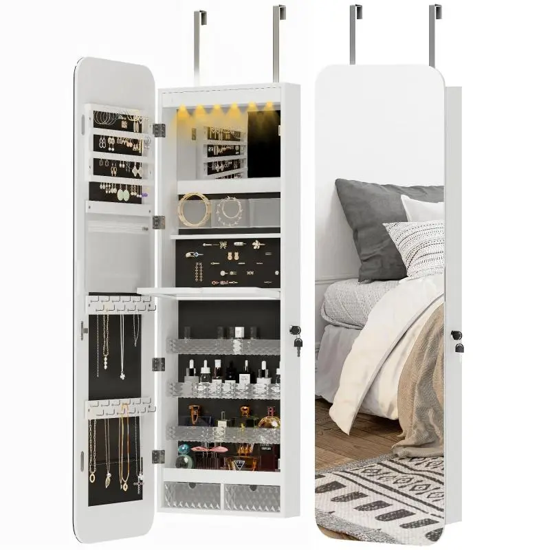 Wall-Mounted Jewellery Cabinet with Mirror and Light