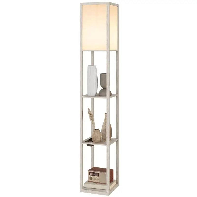 Floor Lamp with Shelves, USB Ports and Foot Switch