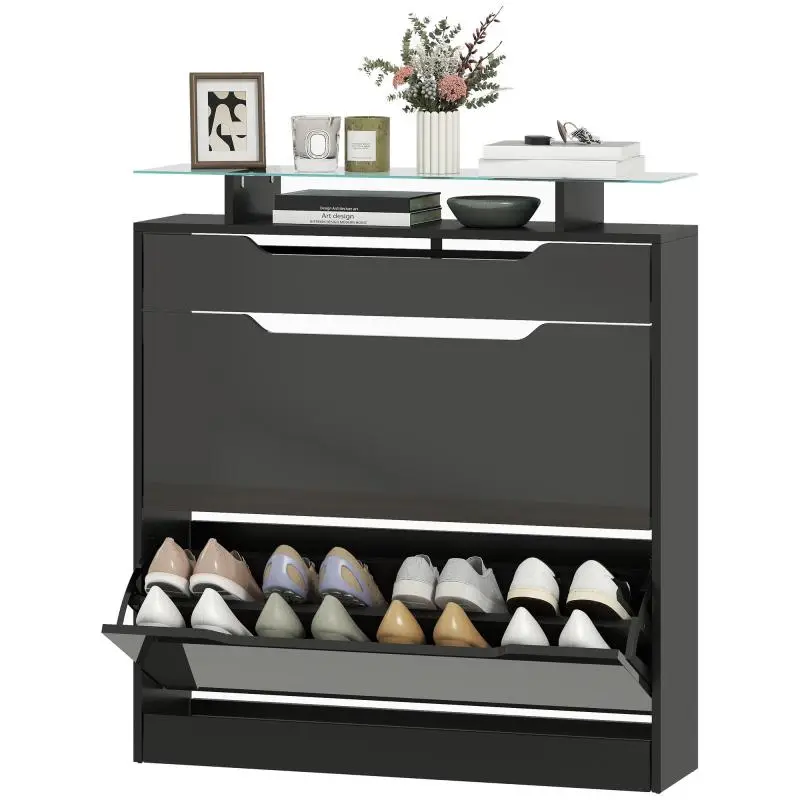 Shoe Cabinet with 2 Tilt-Out Drawers and Sliding Drawer